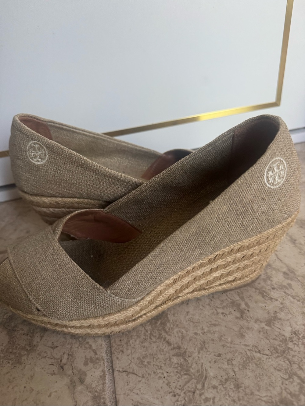 Wedge Espadrille Peep-Toe Pumps in Natural Tory